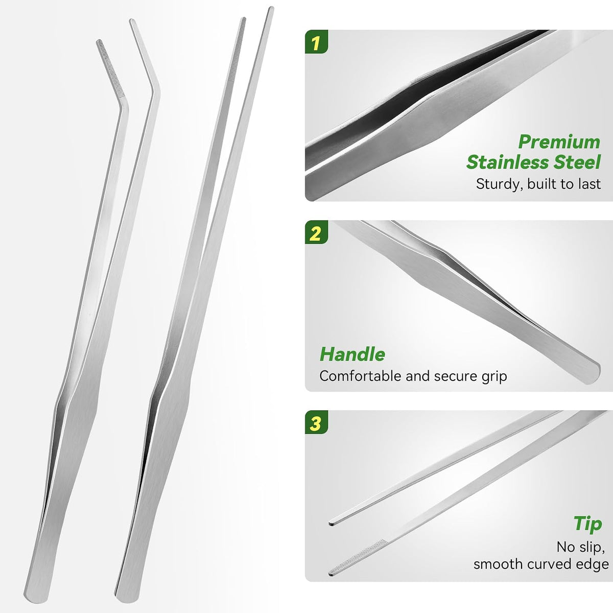 15" Long Tweezers for Aquarium 2 Pcs, Stainless Steel Feeding Tongs