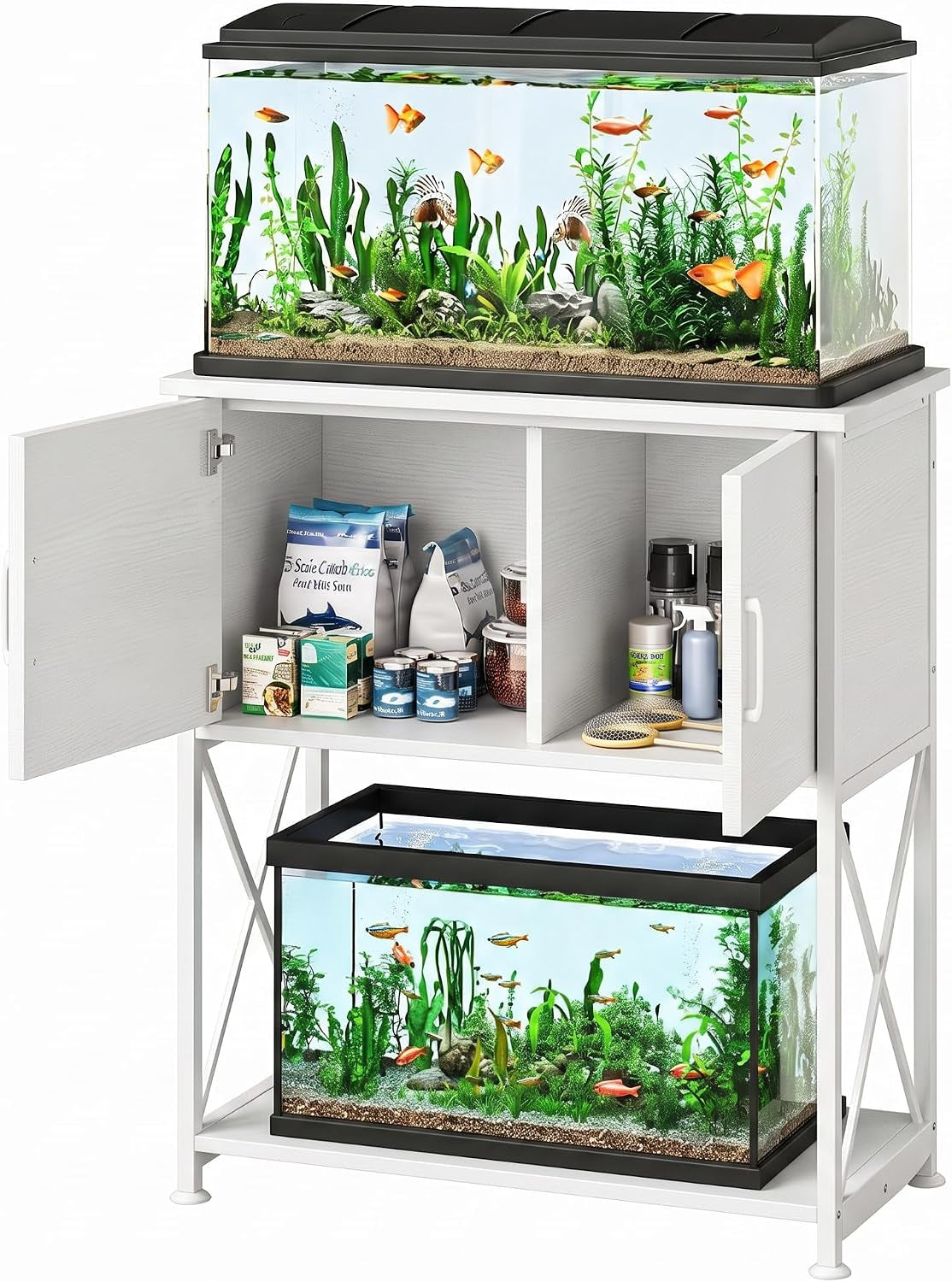 20-29 Gallon Aquarium Stand Metal Frame Fish Tank Stand with Cabinet Storage, for 20 Gallon Long Aquarium,30.7" L*16.5" W Tabletop,330Lbs Capacity White PG01YGW