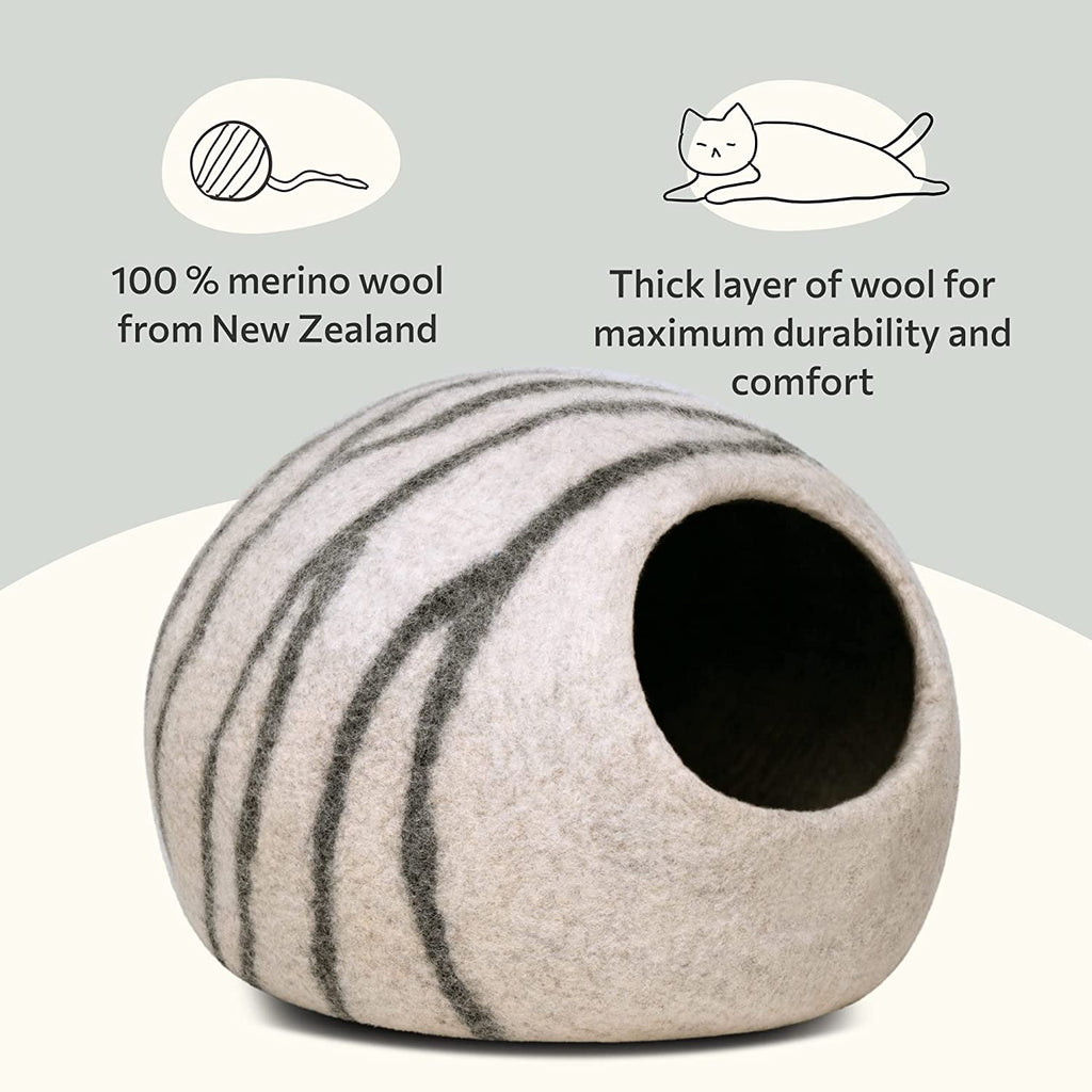 Cat Cave - Merino Wool Bed for Indoor Cats (Light Gray, Medium)