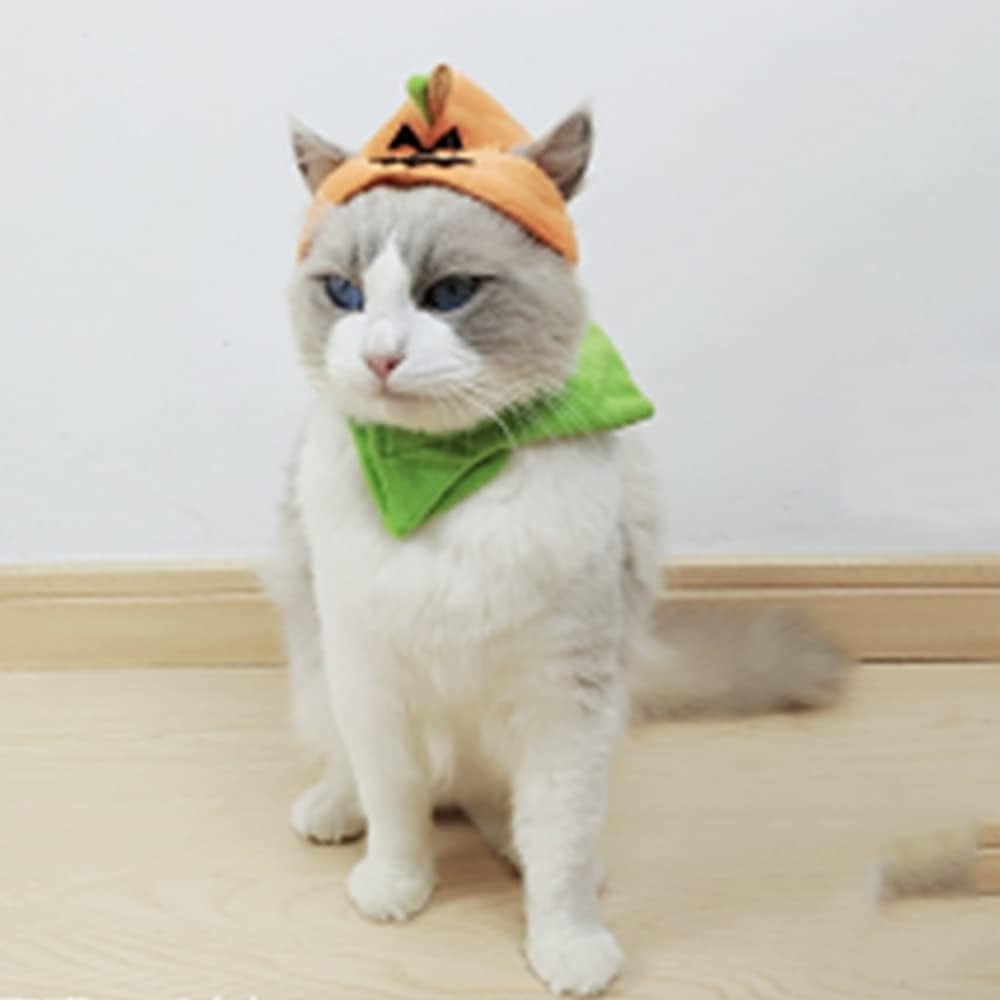 Pet Halloween Costume Cat Pumpkin Hat with Scarf Halloween Cat Outfit Funny Kitten Outfit Small Dog Pumpkin Costume for Cats Dog Orange