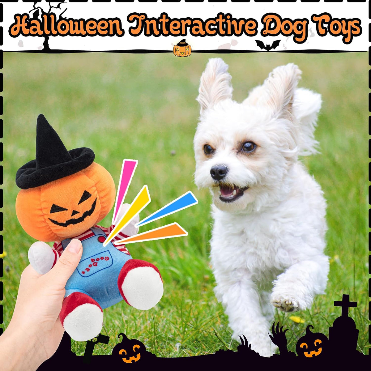 Halloween Dog Squeaky Toy - Pumpkin Plush Dog Chew Toy with Crinkle Paper, Durable Stuffed Toy for Small, Medium & Large Breeds, Festive Halloween Pet Toy