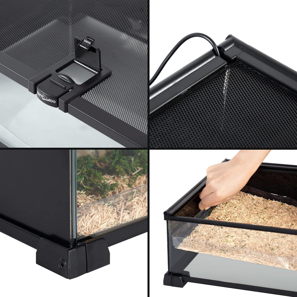 REPTIZOO Small Reptile Tank 20" X 12" X 6" Glass Reptile Terrarium with Top Feeding Habitat for Snake Spider