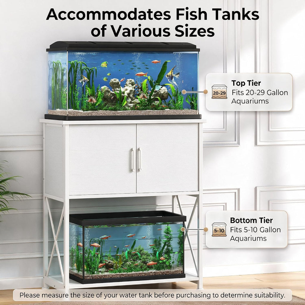 20-29 Gallon Aquarium Stand Metal Frame Fish Tank Stand with Cabinet Storage, for 20 Gallon Long Aquarium,30.7" L*16.5" W Tabletop,330Lbs Capacity White PG01YGW