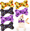 6 Pack Halloween Dog Squeaky Bone Toys Halloween Plush Interactive Dog Pets Birthday Bone Shape Stuffed Chew Toys for Puppy Small Medium Large Squeak Toss Play