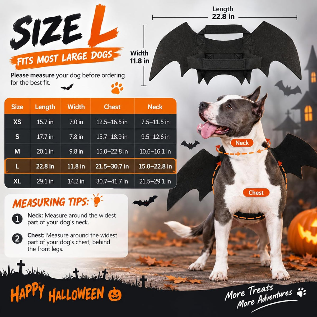 Dog Bat Wings Costume L, Dog Bat Costume for Halloween Cosplay Party