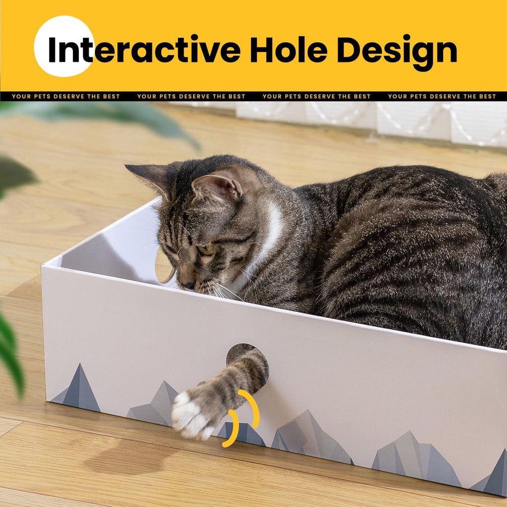 Cat Scratcher Box, Cardboard Pad, Bed for Indoor Cats, White