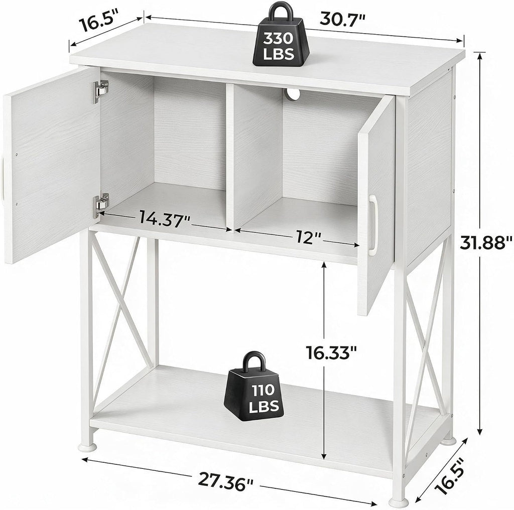 20-29 Gallon Aquarium Stand Metal Frame Fish Tank Stand with Cabinet Storage, for 20 Gallon Long Aquarium,30.7" L*16.5" W Tabletop,330Lbs Capacity White PG01YGW