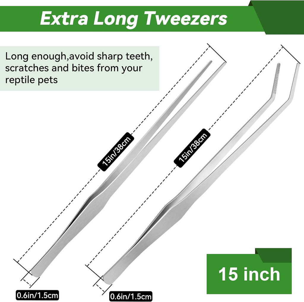15" Long Tweezers for Aquarium 2 Pcs, Stainless Steel Feeding Tongs