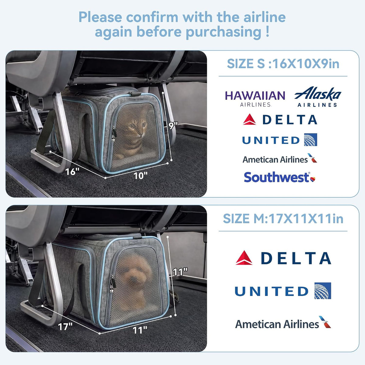 Small Double Expandable Cat Carrier for Kittens and Air Travel
