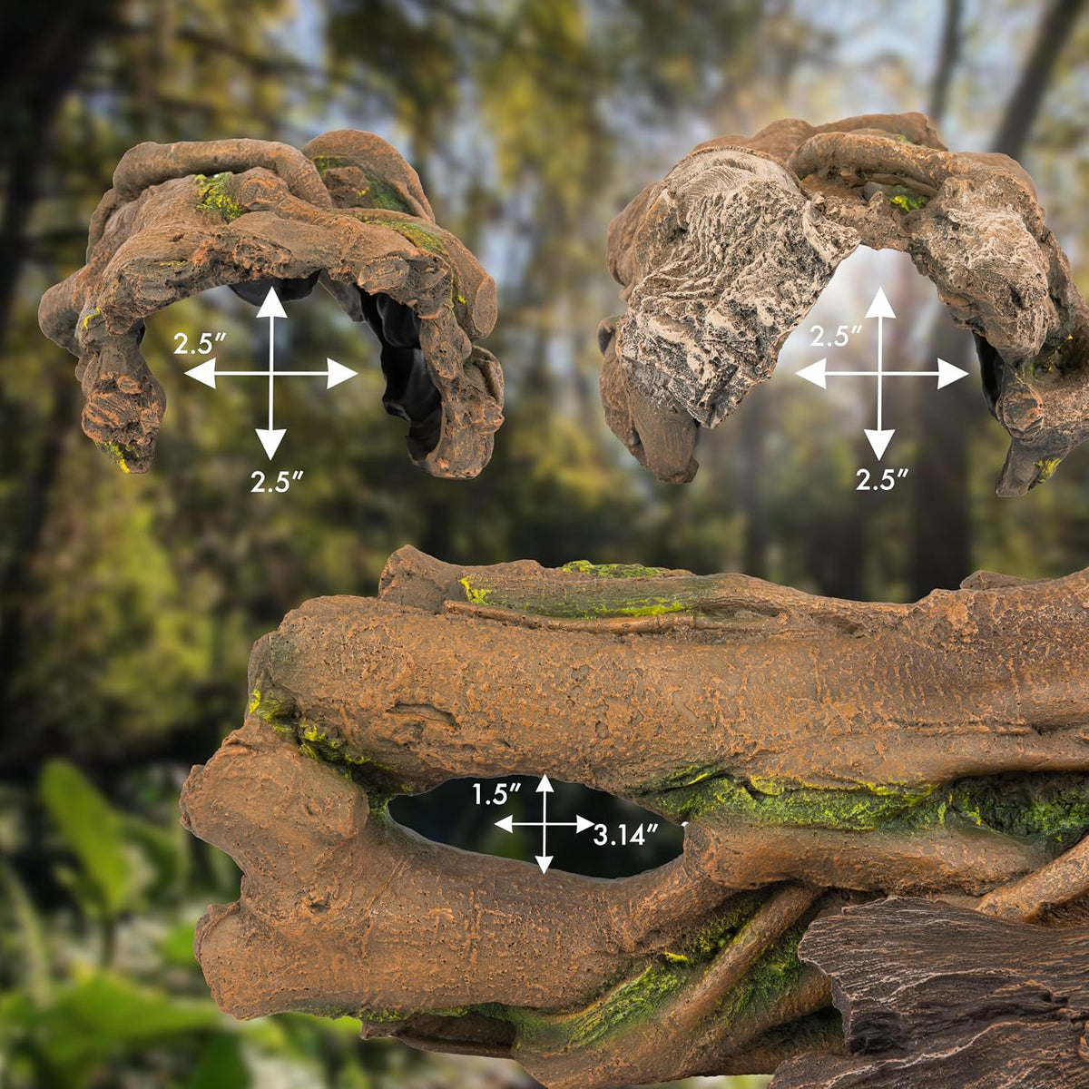 Lizard, Snake or Reptile Hide. Large Hollow Log for Terrarium. Bearded Dragon or Gecko Tank Accessories. Natural Looking Basking Platform, Axolotl, Python Hideout. (Xl-Version 2)