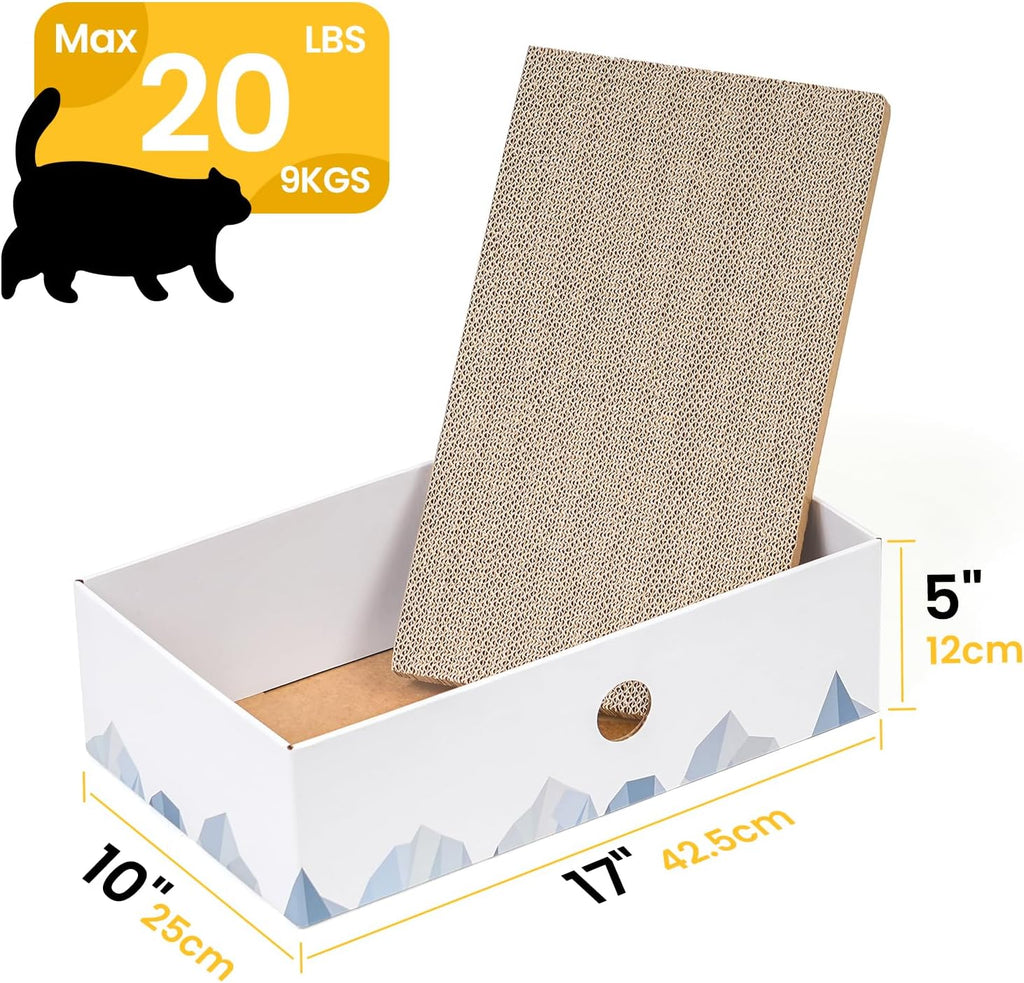 Cat Scratcher Box, Cardboard Pad, Bed for Indoor Cats, White