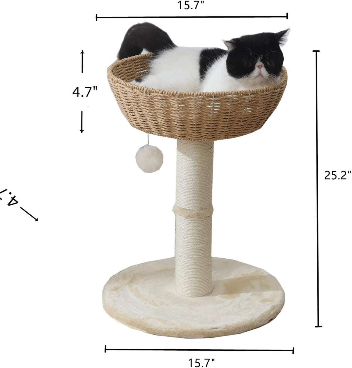 Cat Tree Tower with Rattan Wicker Basket, Handwoven Large Nest Basket Bed, Window Perch for Large Cats up to 20LBS