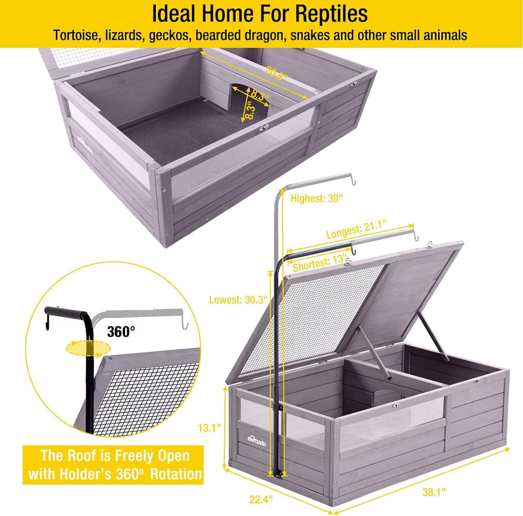 Wooden Tortoise House Large Tortoise Habitat Cage, Indoor Tortoises Enclosure for Small Animals, Outdoor Reptile Cage - Upgraded Weatherproof Bottom