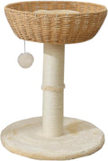 Cat Tree Tower with Rattan Wicker Basket, Handwoven Large Nest Basket Bed, Window Perch for Large Cats up to 20LBS