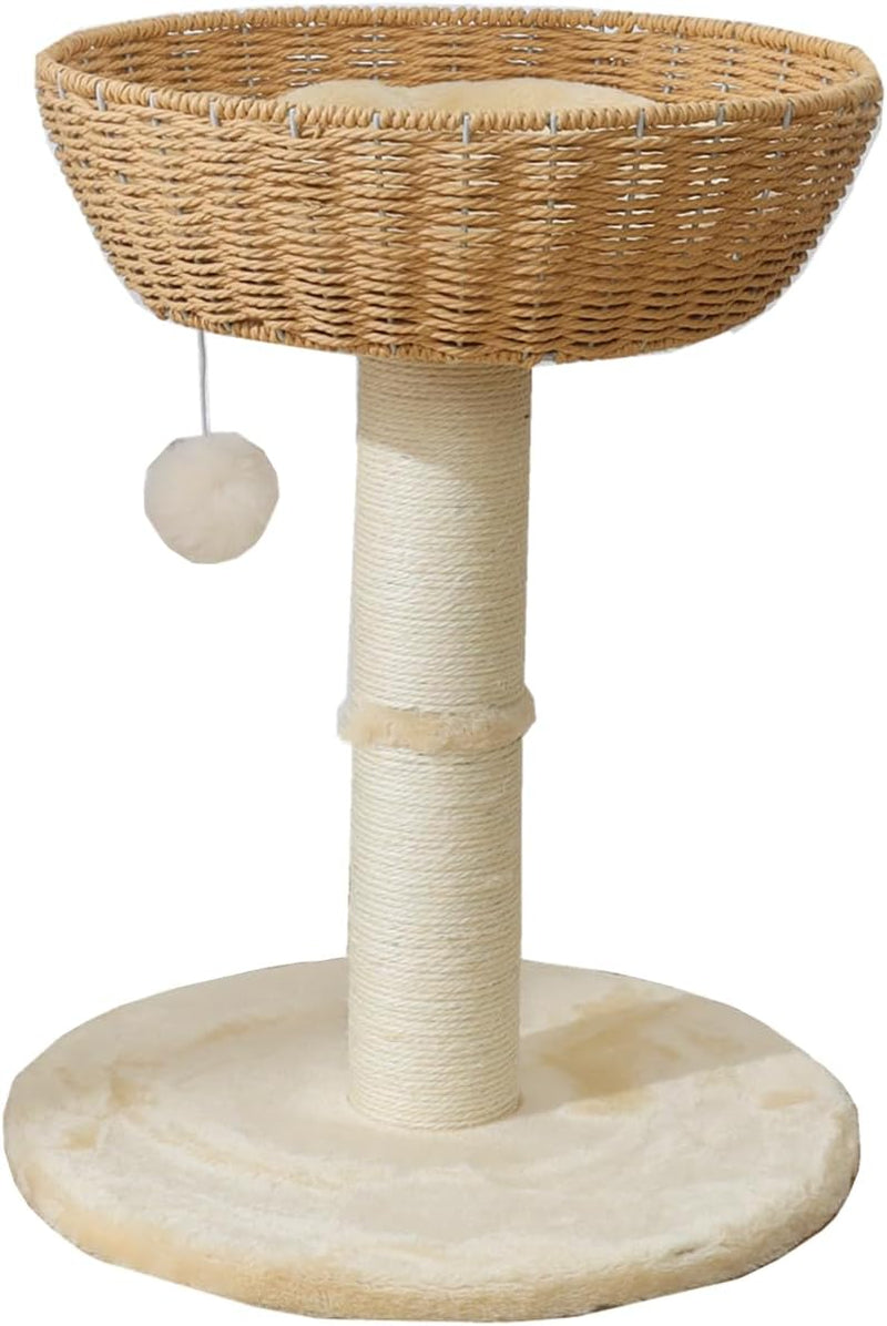 Cat Tree Tower with Rattan Wicker Basket, Handwoven Large Nest Basket Bed, Window Perch for Large Cats up to 20LBS