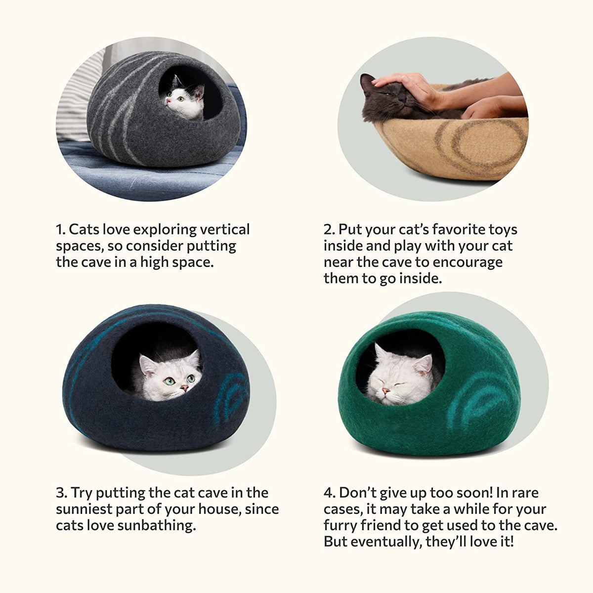 Cat Cave - Merino Wool Bed for Indoor Cats (Light Gray, Medium)