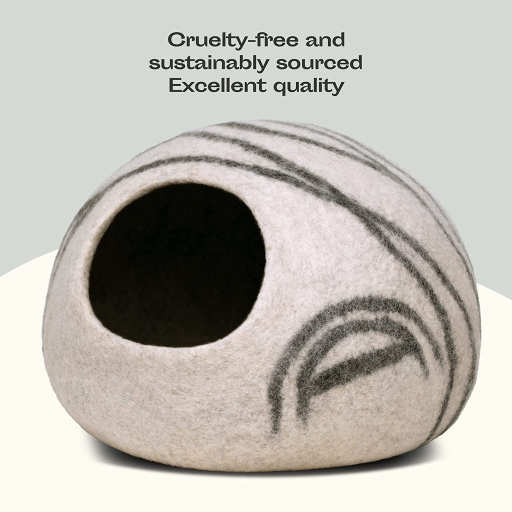 Cat Cave - Merino Wool Bed for Indoor Cats (Light Gray, Medium)