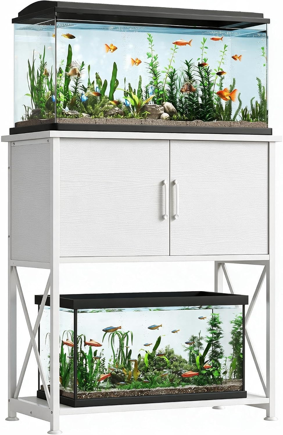 20-29 Gallon Aquarium Stand Metal Frame Fish Tank Stand with Cabinet Storage, for 20 Gallon Long Aquarium,30.7" L*16.5" W Tabletop,330Lbs Capacity White PG01YGW