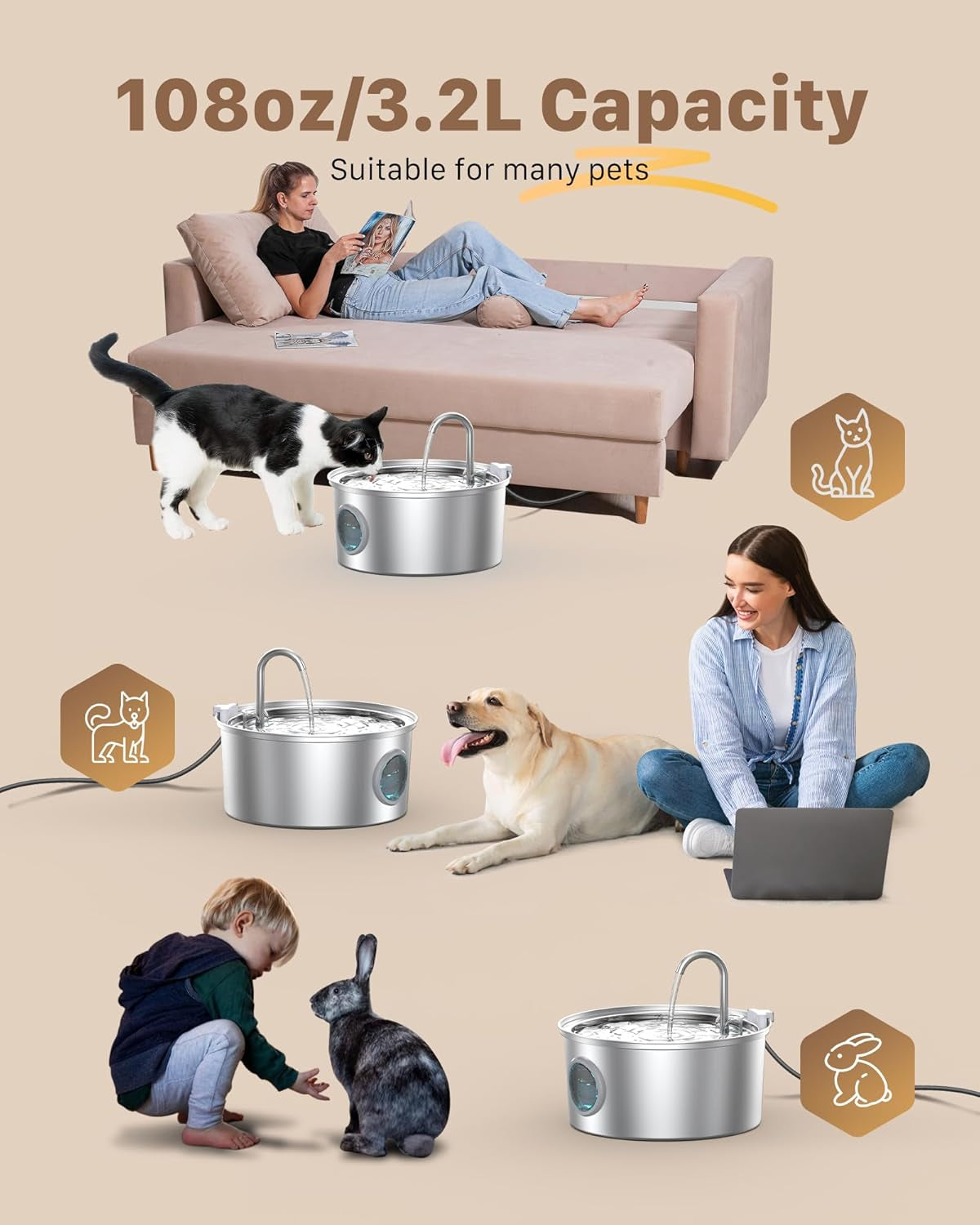 Cat Water Fountain Stainless Steel: Cat Fountain for Drinking