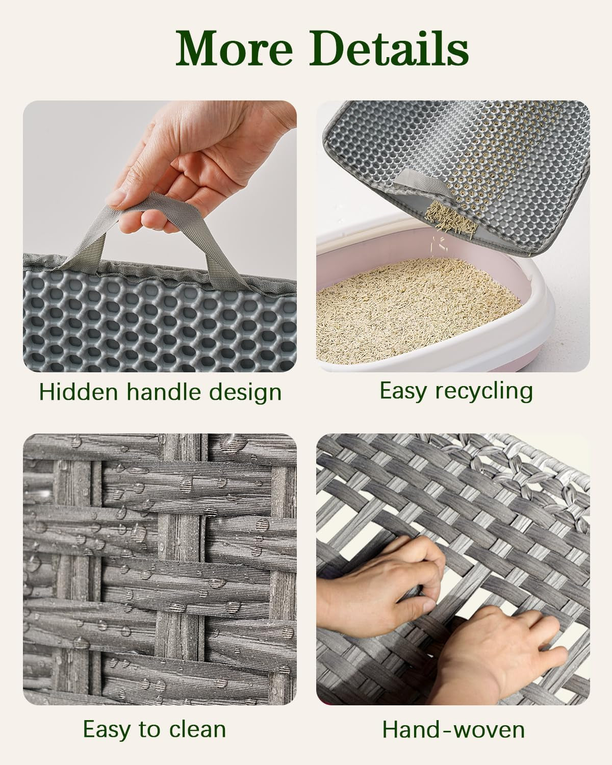 Cat Litter Box Enclosure Furniture, Handwoven PE Rattan, Gray