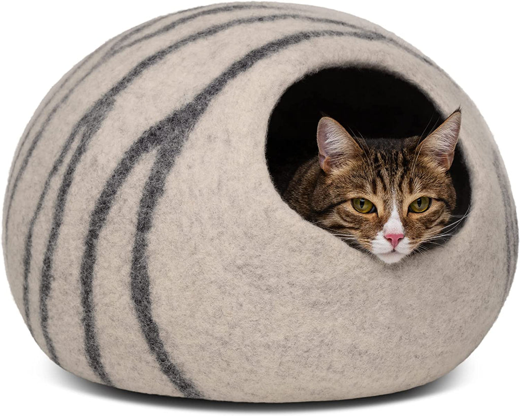 Cat Cave - Merino Wool Bed for Indoor Cats (Light Gray, Medium)