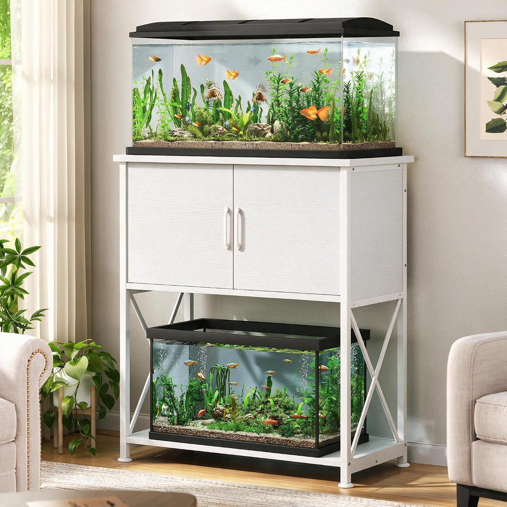 20-29 Gallon Aquarium Stand Metal Frame Fish Tank Stand with Cabinet Storage, for 20 Gallon Long Aquarium,30.7" L*16.5" W Tabletop,330Lbs Capacity White PG01YGW