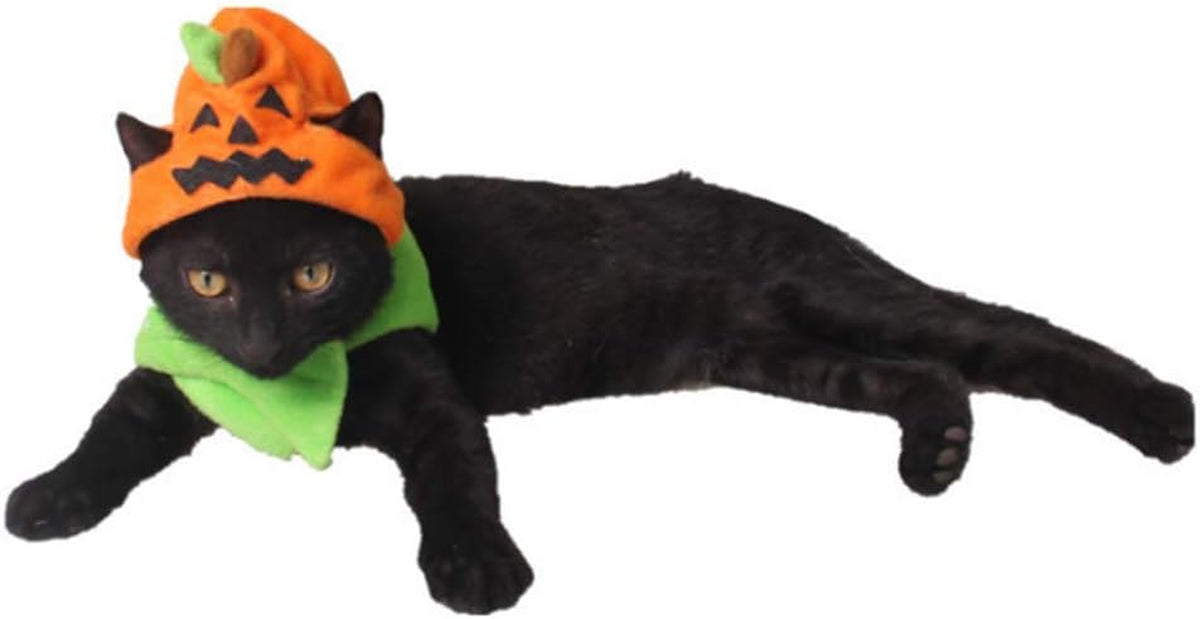 Pet Halloween Costume Cat Pumpkin Hat with Scarf Halloween Cat Outfit Funny Kitten Outfit Small Dog Pumpkin Costume for Cats Dog Orange