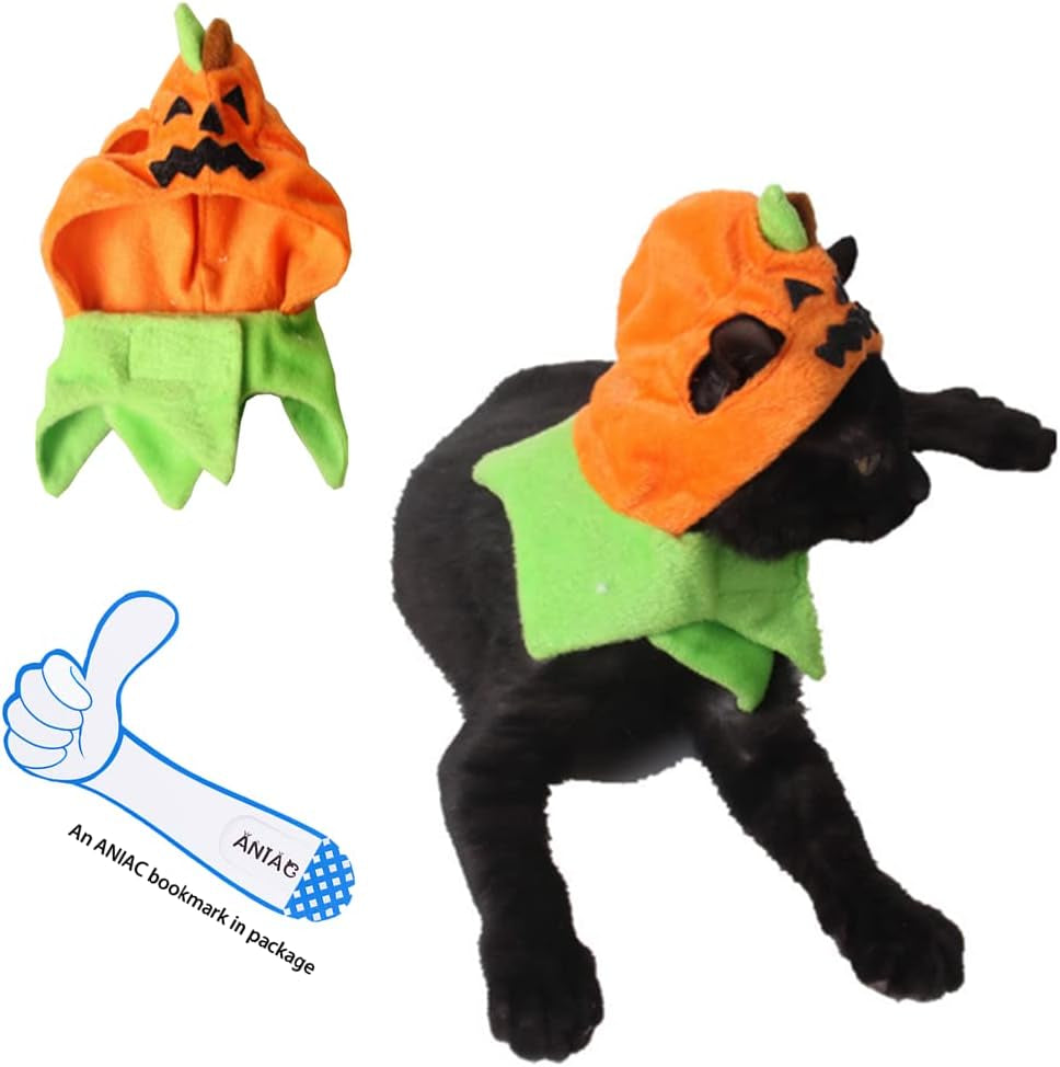 Pet Halloween Costume Cat Pumpkin Hat with Scarf Halloween Cat Outfit Funny Kitten Outfit Small Dog Pumpkin Costume for Cats Dog Orange