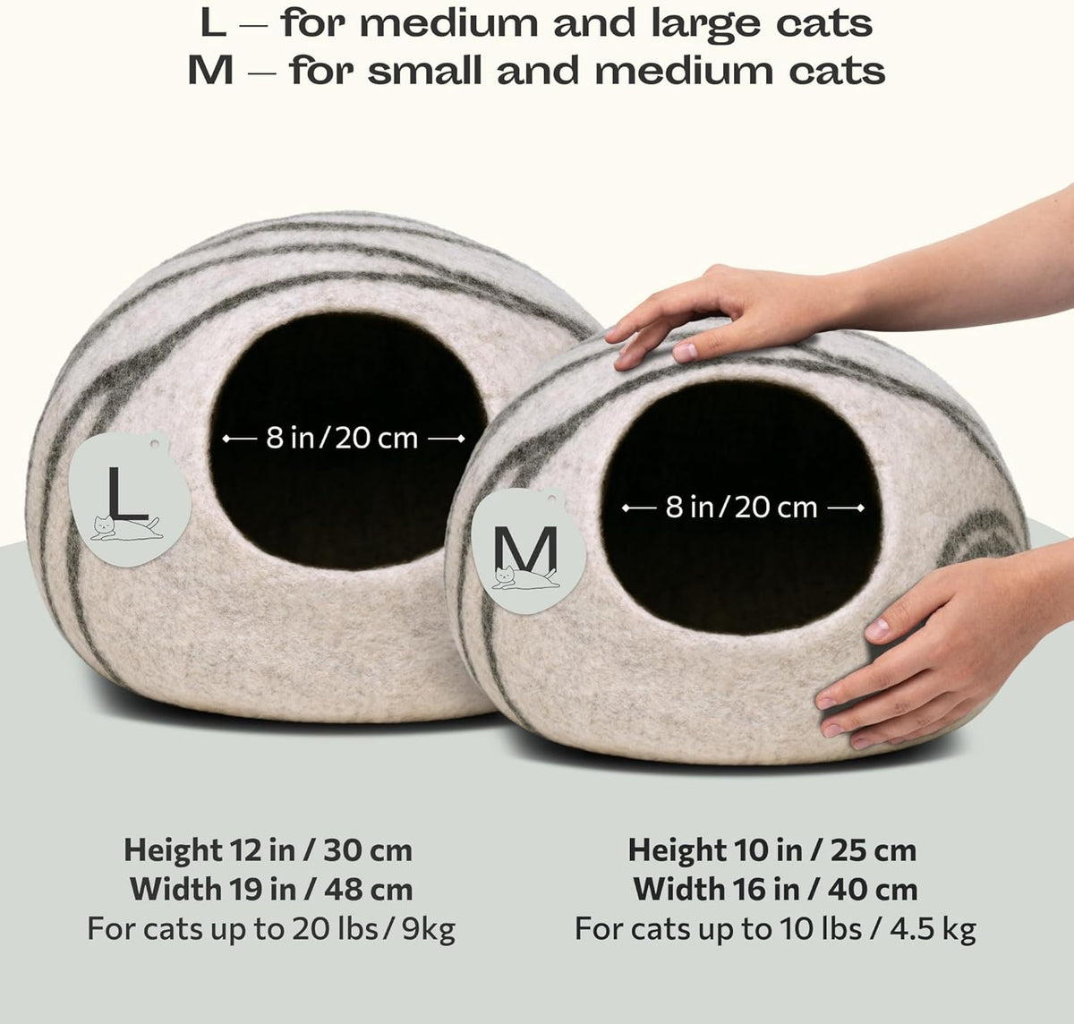 Cat Cave - Merino Wool Bed for Indoor Cats (Light Gray, Medium)