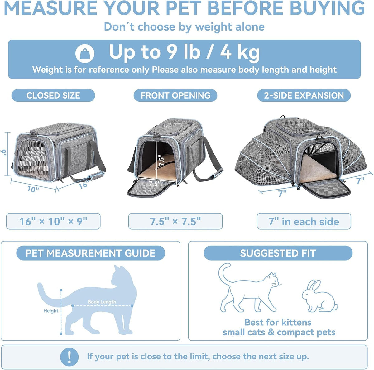 Small Double Expandable Cat Carrier for Kittens and Air Travel