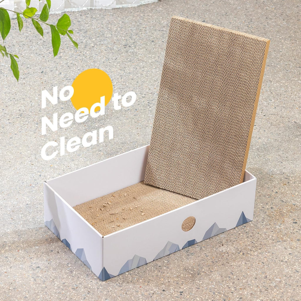 Cat Scratcher Box, Cardboard Pad, Bed for Indoor Cats, White