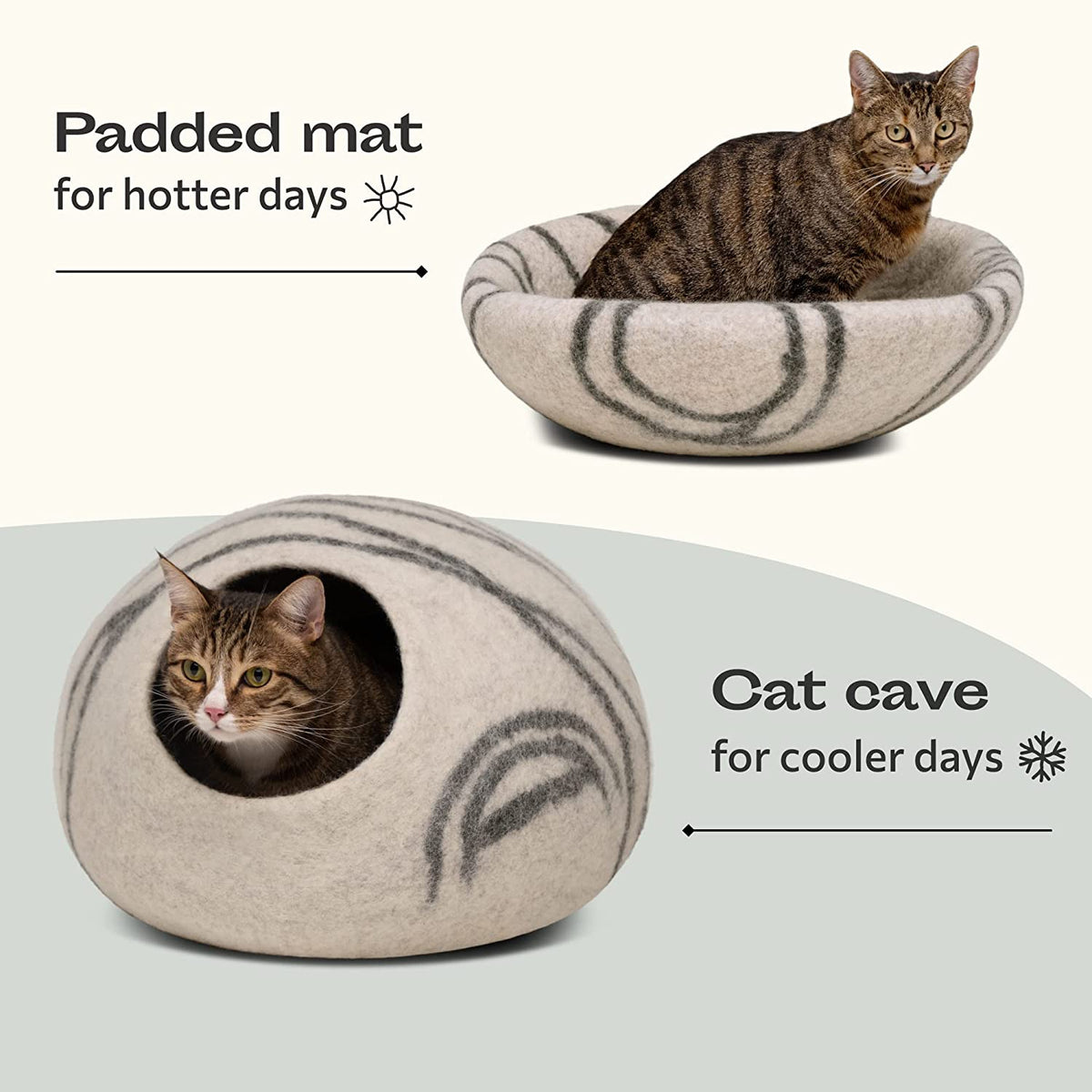 Cat Cave - Merino Wool Bed for Indoor Cats (Light Gray, Medium)
